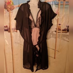 Pink lingerie with black cover up